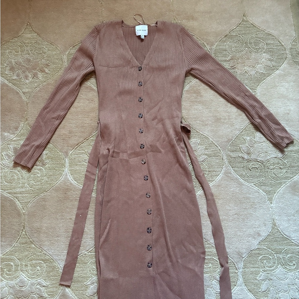 Elegant Brown Button-Up Dress